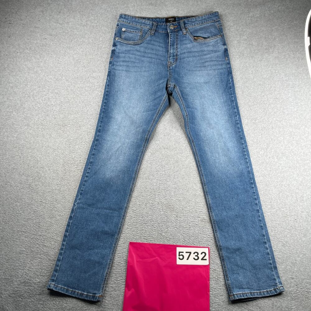 Forever 21 Mens Denim Jeans Slim Size 32 Light Blue Distressed Stretch